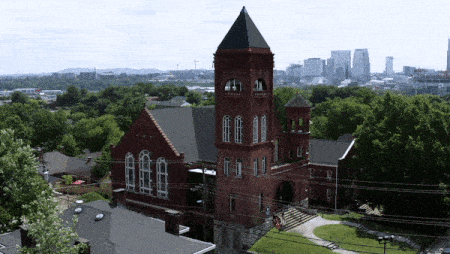 drone image of church